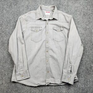 Wrangler Western Shirt Mens XL Gray Denim Snap Front Long Sleeve Cowboy